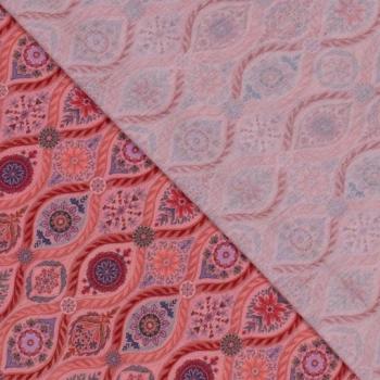 Viskose mit leichter Struktur, Blumen-Paisley-Druck, lachs